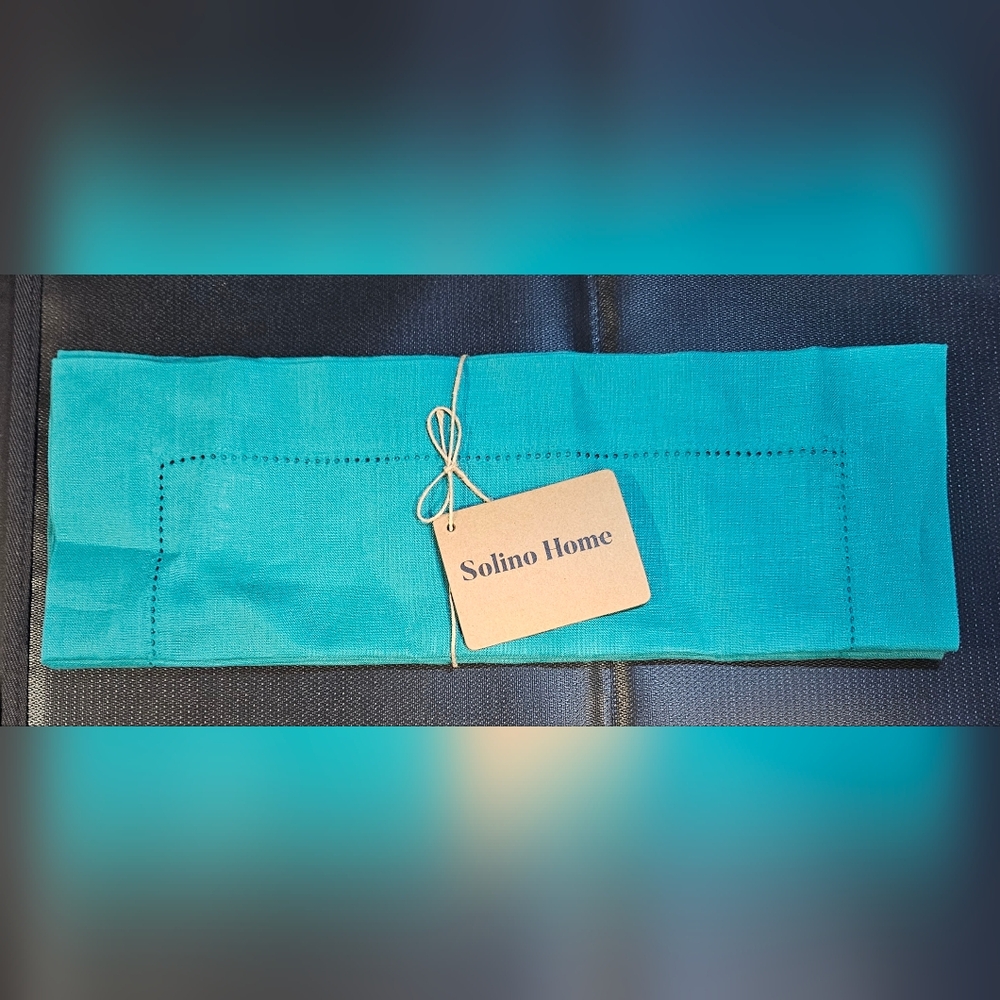 Solino Home 4 Piece Teal Table Place Mat Set 100% Linen 14x19